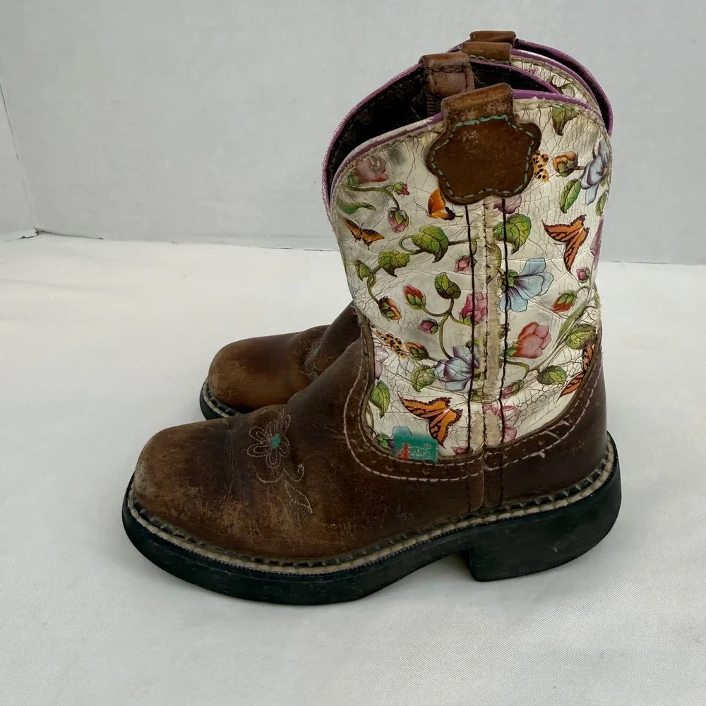 Justin Gypsy Girls Brown Leather Floral Butterfly Western Cowboy Boots 12.5Y